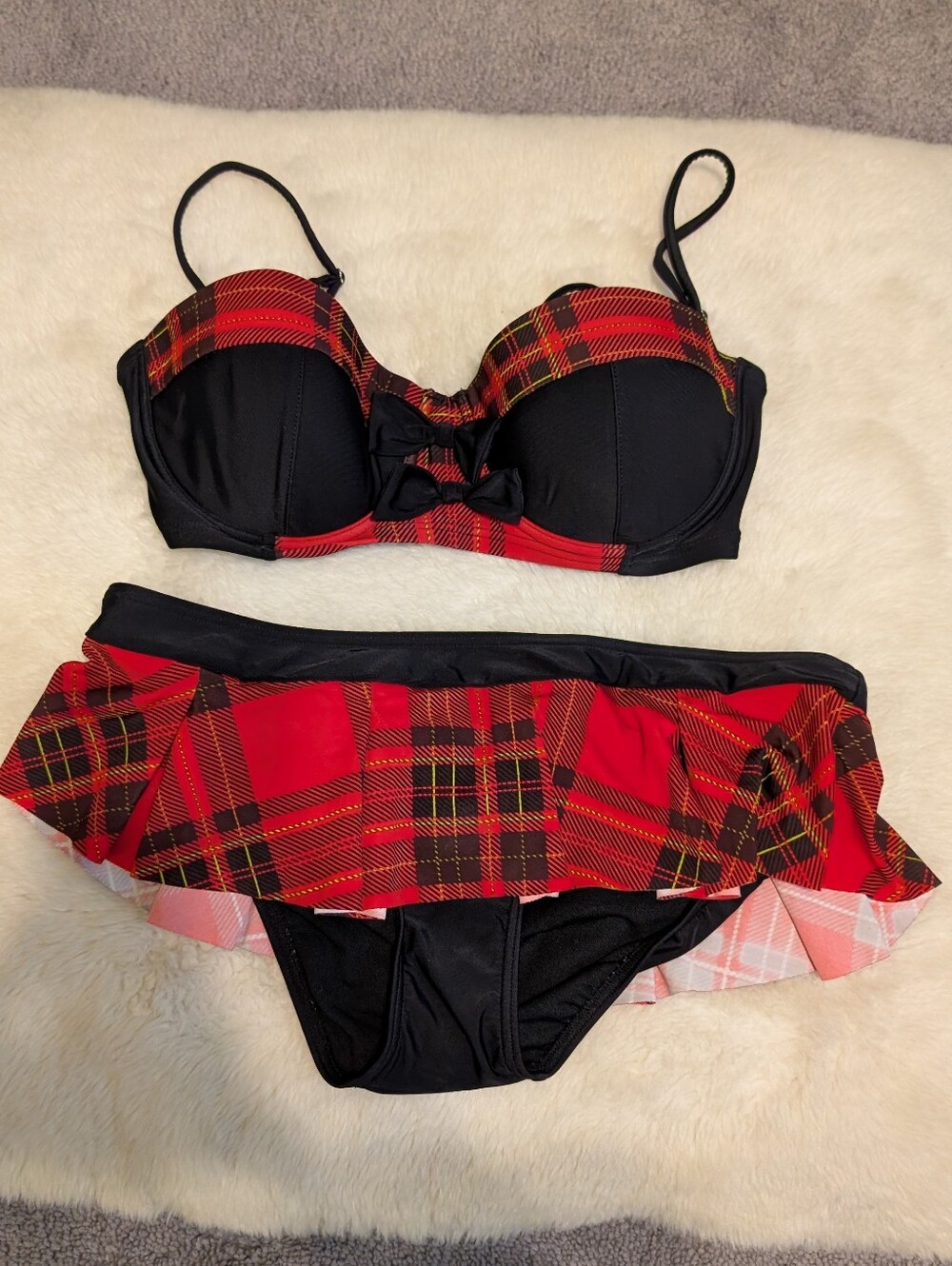Hot Topic Black Red School Girl Style Plaid Skirt Bow Bikini